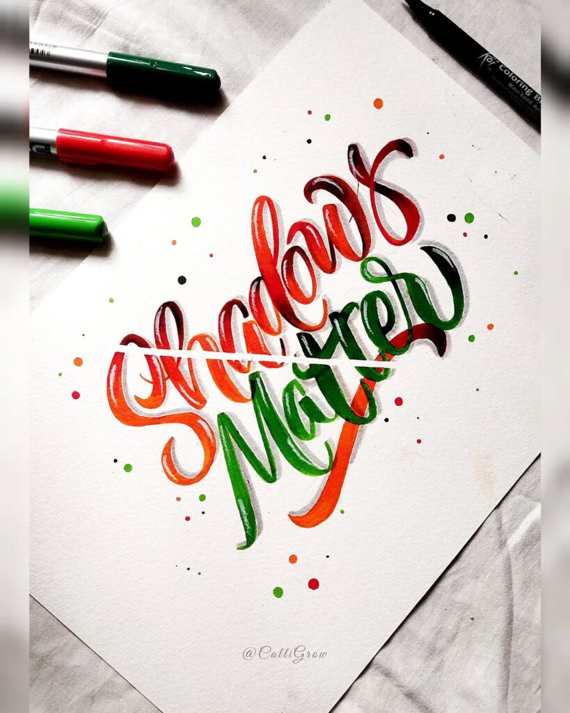shadows matter! this type of lettering is called brush pen calligraphy! here it consists of 4 c